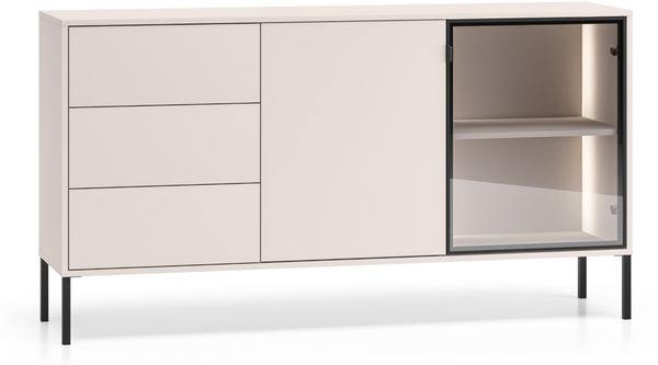 Selsey 'Barnee' – Sideboard mit beleuchteter Glasvitrine, Kaschmir, 160 cm
