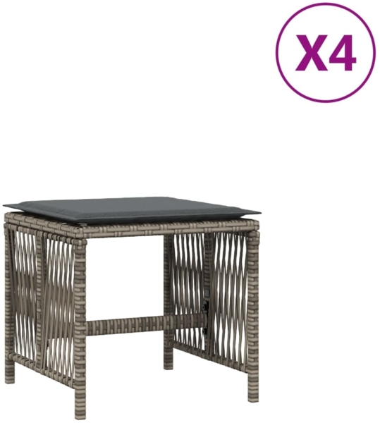 vidaXL Gartenhocker mit Kissen 4 Stk. Grau 41x41x36 cm Poly Rattan 365057