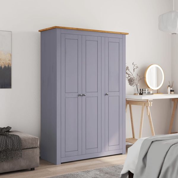 vidaXL Kleiderschrank 3-Türig Grau 118×50×171,5 cm Kiefer Panama Serie 282662