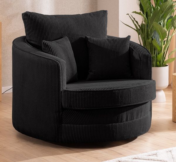 S-Style Möbel Drehsessel Ted Love Seat XXL 360 Grad drehbar aus Cord-Stoff, mit Wellenfederung