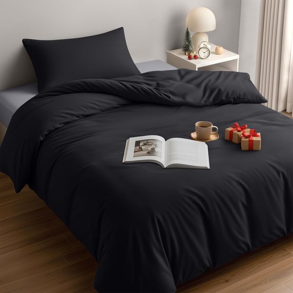 Utopia Bedding Bettwäsche 135x200 Set - Mikrofaser Bettbezug 135x200 cm + 1 Kissenbezug 50x75 cm - Schwarz