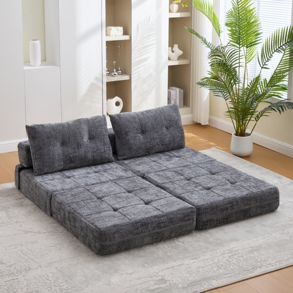 Klappsofa Bett mit Kopf- & Lendenkissen, multifunktionales Schlafsofa, 2-in-1 Faltsofa mit hochdichtem Schaumstoff,Grau