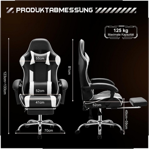 SURFOU Gaming Chair Stuhl PU-Leder Sessel Computerstuhl Computer Bürostuhl Office Chair (Racing Gamer Stuhl 113kg), Belastbarkeit 90-120°Rückenlehne Einstellbar Ergonomischer Bild 3