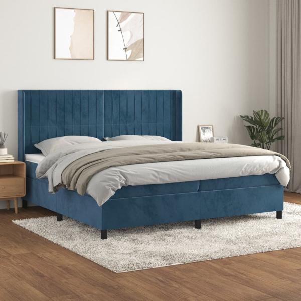 vidaXL Boxspringbett mit Matratze Dunkelblau 200x200 cm Samt 3132823