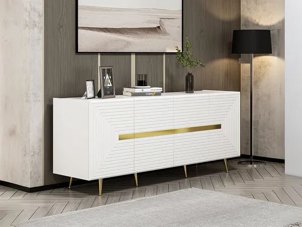 Vente-unique - MOLYA Sideboard Holz, Platte Weiß - B 47 cm x H 75 cm x L 180 cm