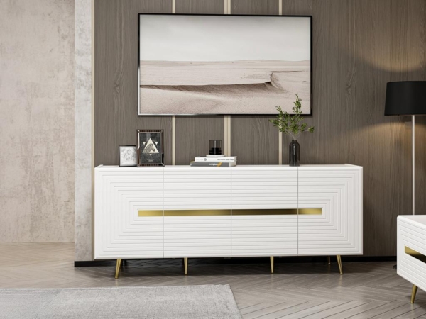 Vente-unique - Sideboard mit 4 Türen - MDF - Weiß & Goldfarben - MOLYA von Pascal Morabito Bild 7