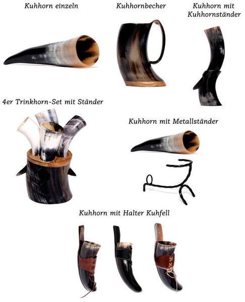 Brillibrum Bierkrug Trinkhorn Becher echtes Kuhhorn Horn Bierkrug Mittelalter