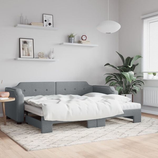 vidaXL Tagesbett Ausziehbar mit Matratze Hellgrau 90x190 cm Stoff 3197662