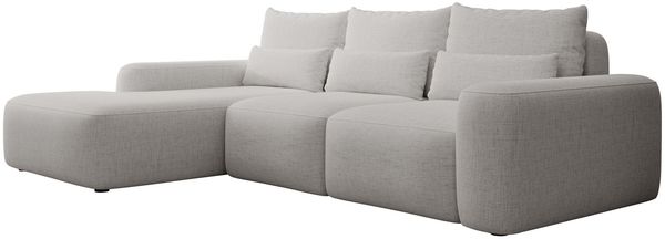 Selsey 'Carnos' Ecksofa mit Schlaffunktion, Lendenkissen, wasserabweisendem Chenille, Grau, links