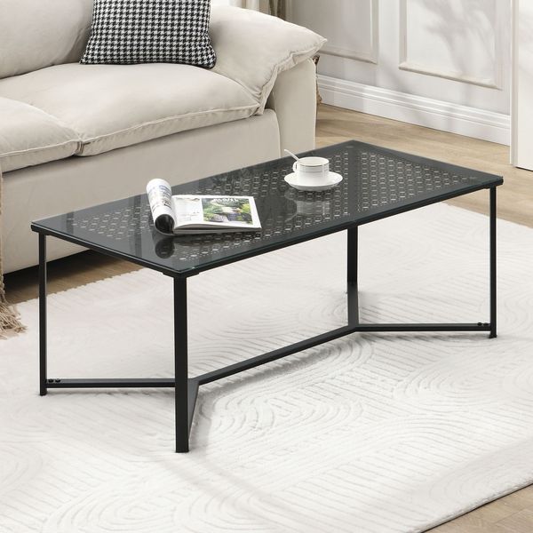 FineBuy Couchtisch Glas Metall 100 cm, Rechteckiger Wohnzimmertisch Modern mit Glasplatte & Metallgestell, Sofatisch im Industrial Design für Wohnzimmer