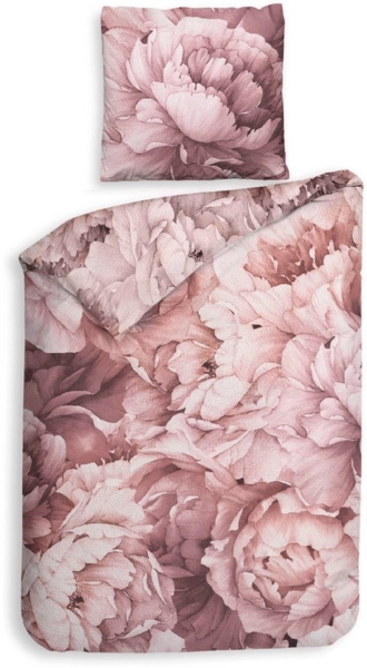 Heckett & Lane Satin Bettwäsche 135x200 Wade beige Flowerpower pink rosa