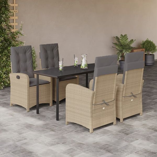 vidaXL 5-tlg. Garten-Essgruppe mit Kissen Beigemischung Poly Rattan 3212403