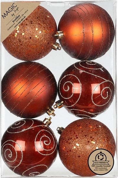 MAGIC by Inge Weihnachtsbaumkugel, Weihnachtskugeln Kunststoff 8cm mit Glitzer 6er Set - Roasted Almond
