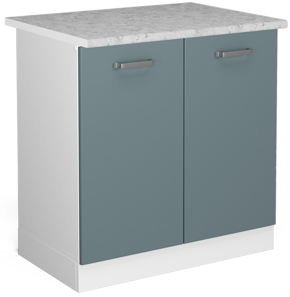 Spülenunterschrank R-Line Blau-Grau 80 cm mit Türen, mit Arbeitsplatte Vicco