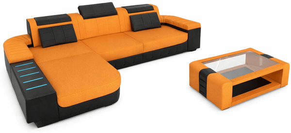 Ecksofa Bellagio L Form aus Stoff - Mikrofaserstoff - apricot-schwarz - Links