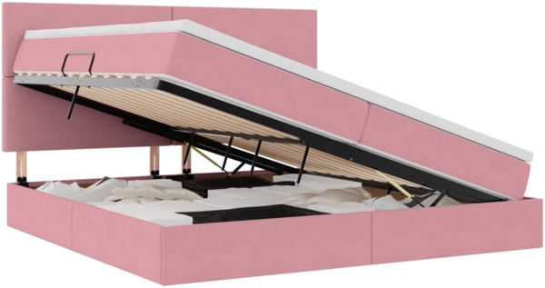 vidaXL Bett mit Stauraum und LED mit Matratze Rosa 200x200 cm Samt 3371996