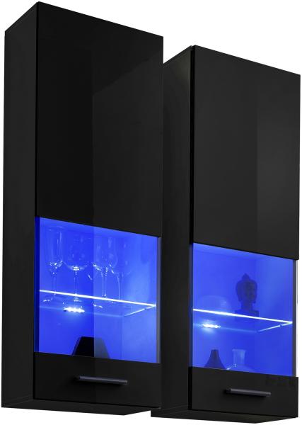 99rooms Teka Vitrine VII Schwarz Schwarz Hochglanz ohne LED-Beleuchtung