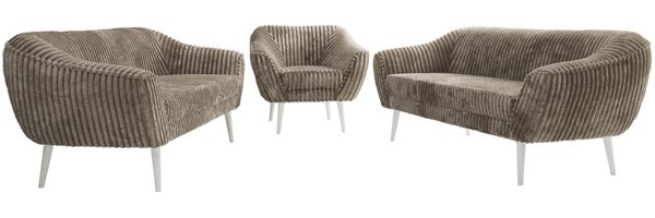 Wohnzimmerset, Möbelset PIRS 3-3-1, Armlehnen, Wellenfederung, weiße Füße, Dreisitzer Sofas mit Sessel, Polstermöbel Set - Hellbraun Cord Bild 6