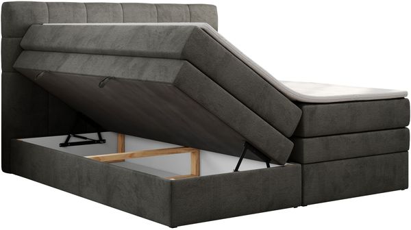 Boxspringbett mit Kopfteil und Topper, Polsterbett - LUKA-KING - 140x200cm - Dunkelgrau Velours - H4 Bild 4