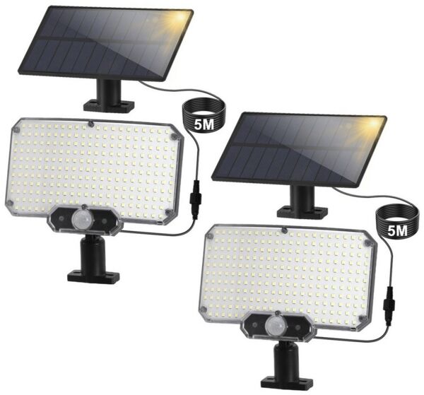Clanmacy LED Solarleuchte 234 LED Solar Wandleuchte mit Bewegungsmelder Außen Treppen IP65, weißes Licht