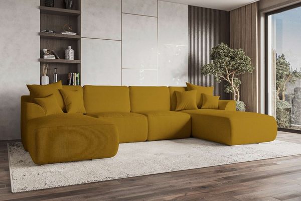 99rooms Wohnlandschaft Gusto, Sofa, U-Form, mit Schlaffunktion, mit abnehmbaren Kissen, Bezug - Cord POSO