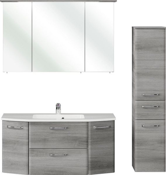 Saphir Badmöbel-Set Quickset 3-teilig, Mineralmarmor-Waschtisch und LED-Spiegelschrank, (4-St), mit Midischrank, inkl. Türdämpfer, 7 Türen, 1 Klappe, 2 Schubladen