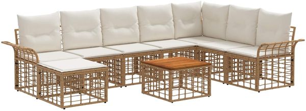 vidaXL Outdoor-Sofagarnitur 9 pcs Natürlich und Cremweiß Polyester 3437752