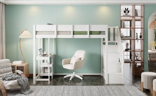 Multifunktionales Etagenbett mit Stauraum Hochbett mit Ablage Bettgestell aus massivem Kiefernholz mit Lattenrost Bett für Kinder und Jugendliche Holz Weiß 90 x 200 cm Bild 4