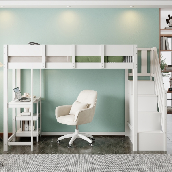 Multifunktionales Etagenbett mit Stauraum Hochbett mit Ablage Bettgestell aus massivem Kiefernholz mit Lattenrost Bett für Kinder und Jugendliche Holz Weiß 90 x 200 cm Bild 2