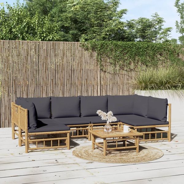 vidaXL 7-tlg. Garten-Lounge-Set mit Dunkelgrauen Kissen Bambus 3155230