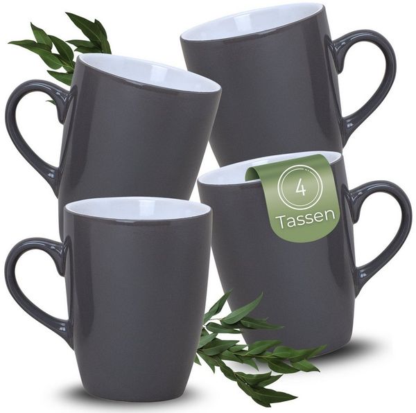 matches21 HOME & HOBBY Tasse Kaffeetassen 4er Set aus Keramik 340ml, Teetassen in Grau, 4-tlg, Keramik, Moderne Kaffeebecher Spülmaschinenfest & Mikrowellengeeignet