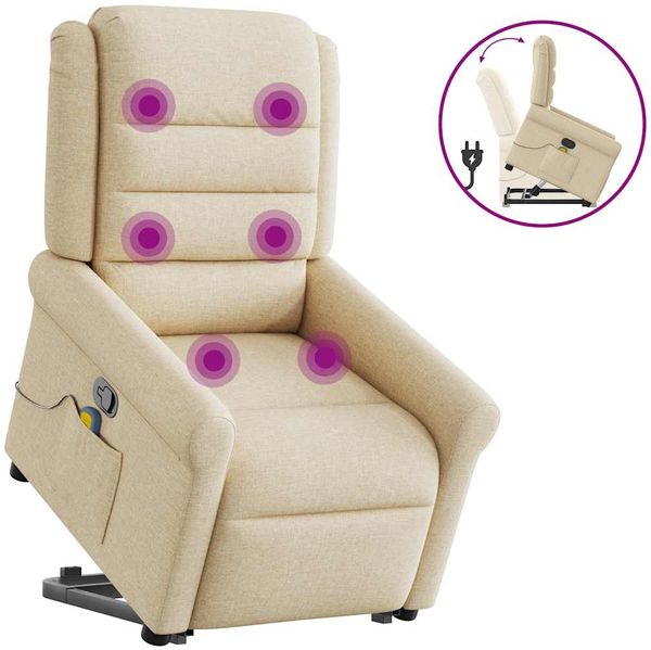 vidaXL Massagesessel mit Aufstehhilfe Creme Stoff 3303332