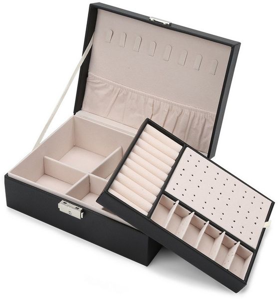 Clanmacy Schmuckkasten Schmuckkasten 2-schichtiger Schmuckschatulle, Damen Schmuckbox schwarz