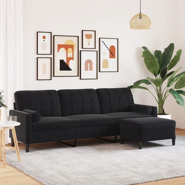 vidaXL 3-Sitzer-Sofa mit Hocker Schwarz 210 cm Samt 3278282