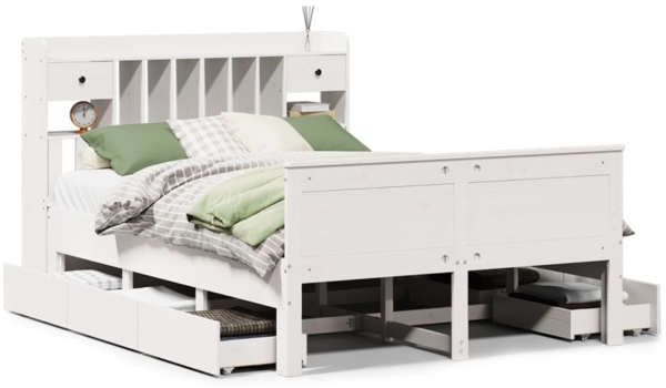 vidaXL Massivholzbett mit Regal ohne Matratze Weiß 150x200 cm Kiefer 3308919