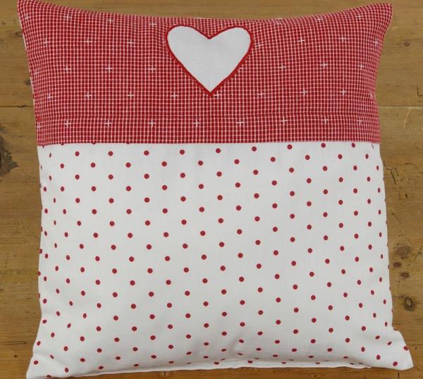 matches21 HOME & HOBBY Kissenbezüge Kissen-Bezug 40x40 cm Ric-Rac Herz rot weiß Baumwolle, (1 Stück), Wohnzimmer Kissen-Hülle als Deko-Kissen Zier-Kissen Sofa-Kissen