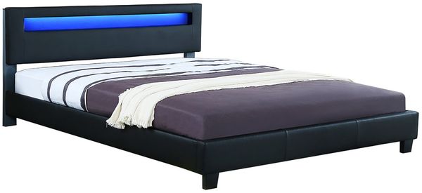 HTI-Line 'Luis' Bett mit Lattenrost und LED-Beleuchtung, Kunstleder schwarz, 140x200 cm