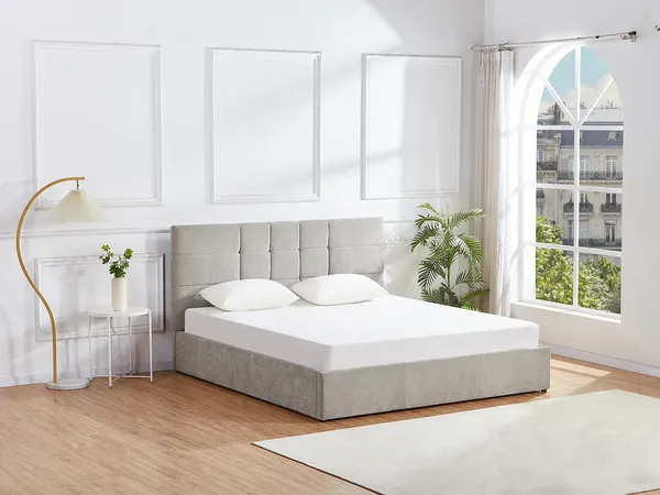 Vente-unique - HOPEYA Bett Stoff Grau - B 204 cm x H 111 cm x L 153 cm