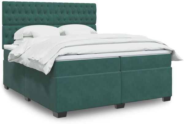 vidaXL Boxspringbett mit Matratze Dunkelgrün 200x200 cm Samt 3293311