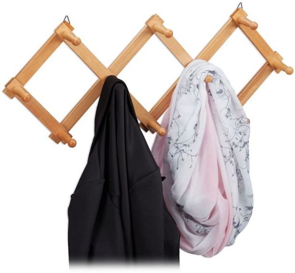 Relaxdays 4 x Wandgarderobe Holz natur faltbar