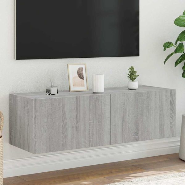TV-Wandschrank, Fernsehschrank mit LED-Leuchten Grau Sonoma 100 x 35 x 31 cm