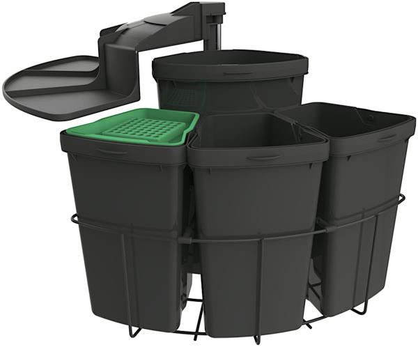 Abfallsorter CABBI-4 plus in ANTHRAZIT inkl. Bio-Deckel / ab 50 cm Schrankbreite / Abfalleimer / Mülleimer / Schwenkeimer