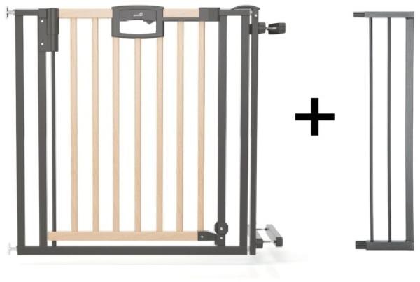 Geuther Türschutzgitter 'Easylock Plus' zum Klemmen für Öffnungen, Holz/ Metall, Natur/ Schwarz, 100 cm - 108,5 cm