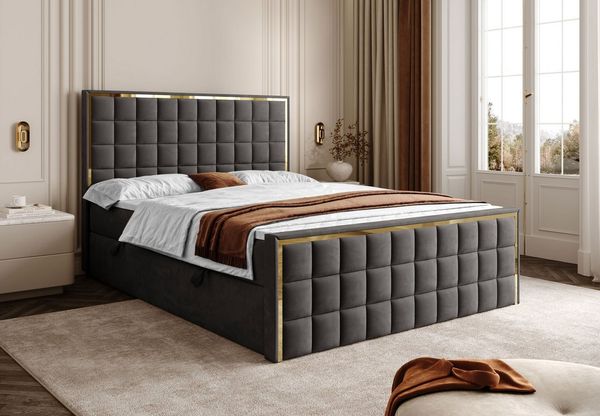 Lookway Boxspringbett ISADORA II GOLD mit zwei Bettkästen für Bettwäsche (Boxspringbett mit Topper), Breite: 140/160/180x200