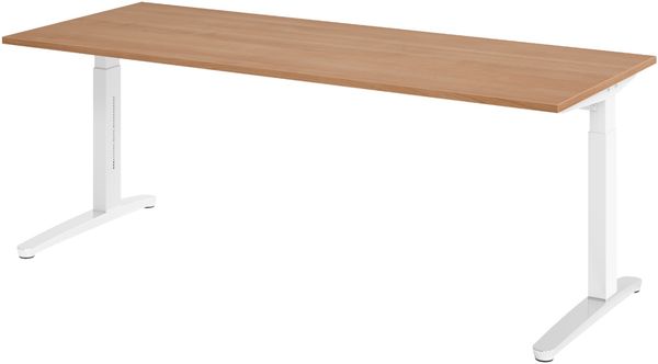 bümö manuell höhenverstellbarer Schreibtisch 200x80 in Nussbaum, Gestell in weiß/alu - PC Tisch höhenverstellbar & groß, höhenverstellbarer Tisch Büro, großer Computertisch verstellbar, X20-N-WC