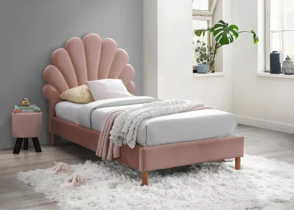 Vente-unique - MOANA Bett SamtStoff Puderrosa - B 117 cm x H 128 cm x L 220 cm