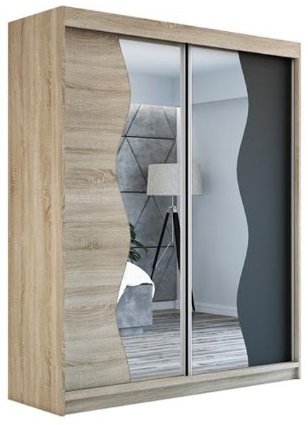 Schwebetürenschrank RIMA 2-türig Schrank 160 cm (mit Spiegel) Farbe: Sonoma , schwarz