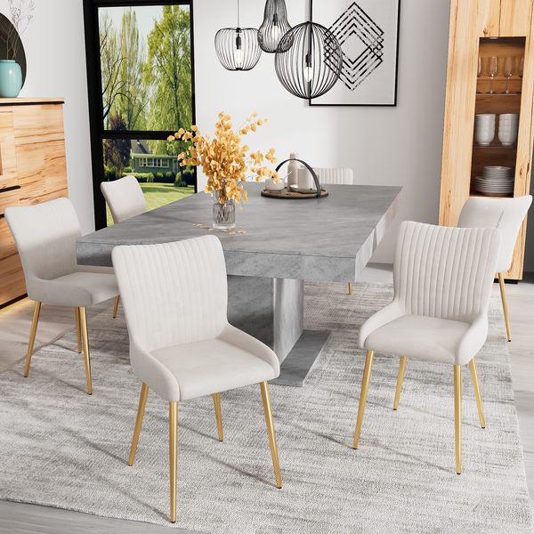 Samt-Esszimmerstuhl 85x43x47 cm 4er-Set, beige mit goldenen Beinen