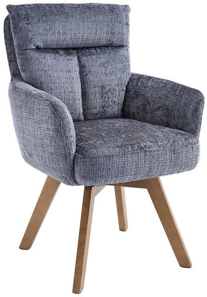 riess-ambiente Polsterstuhl BIG GEORGE grau / natur - Drehstuhl, Chenille, Buchenholz, gepolstert (Einzelartikel, 1 St), Esszimmer · 360° drehbar · mit Armlehne · Retro · Federkern-Polsterung