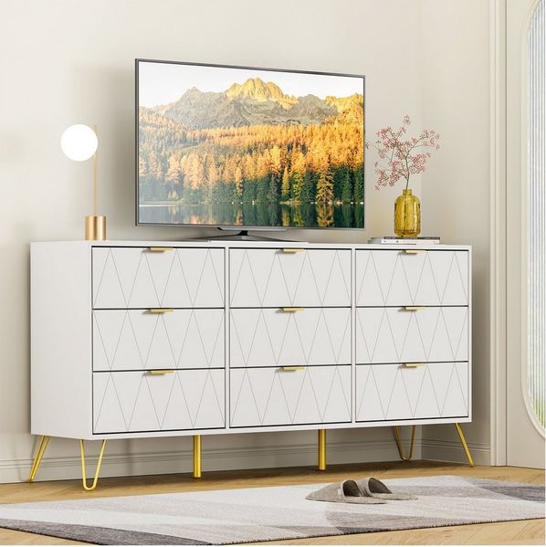 UEV Kommode modern Sideboard schmal Mehrzweckschrank für Kleidung Dokumente (Packung, Schubladenschrank mit Kippsicherung für Wohnzimmer Schlafzimmer Flur), TV Board Schubladenschrank Buffet 150x34x74cm Aufbewahrungsschrank